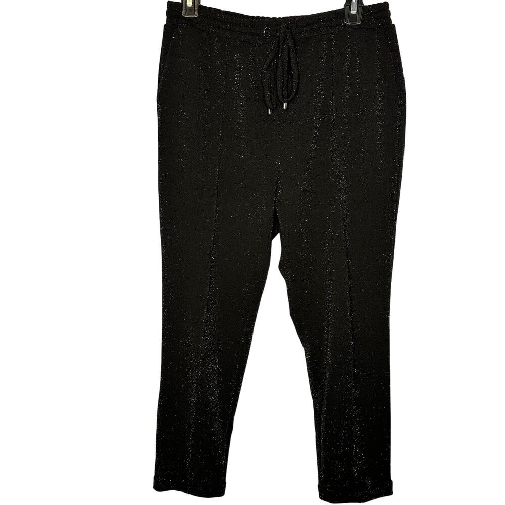 Imperial Black Sparkle High Rise Ankle Drawstring‎ Straight Jogger Pants Medium